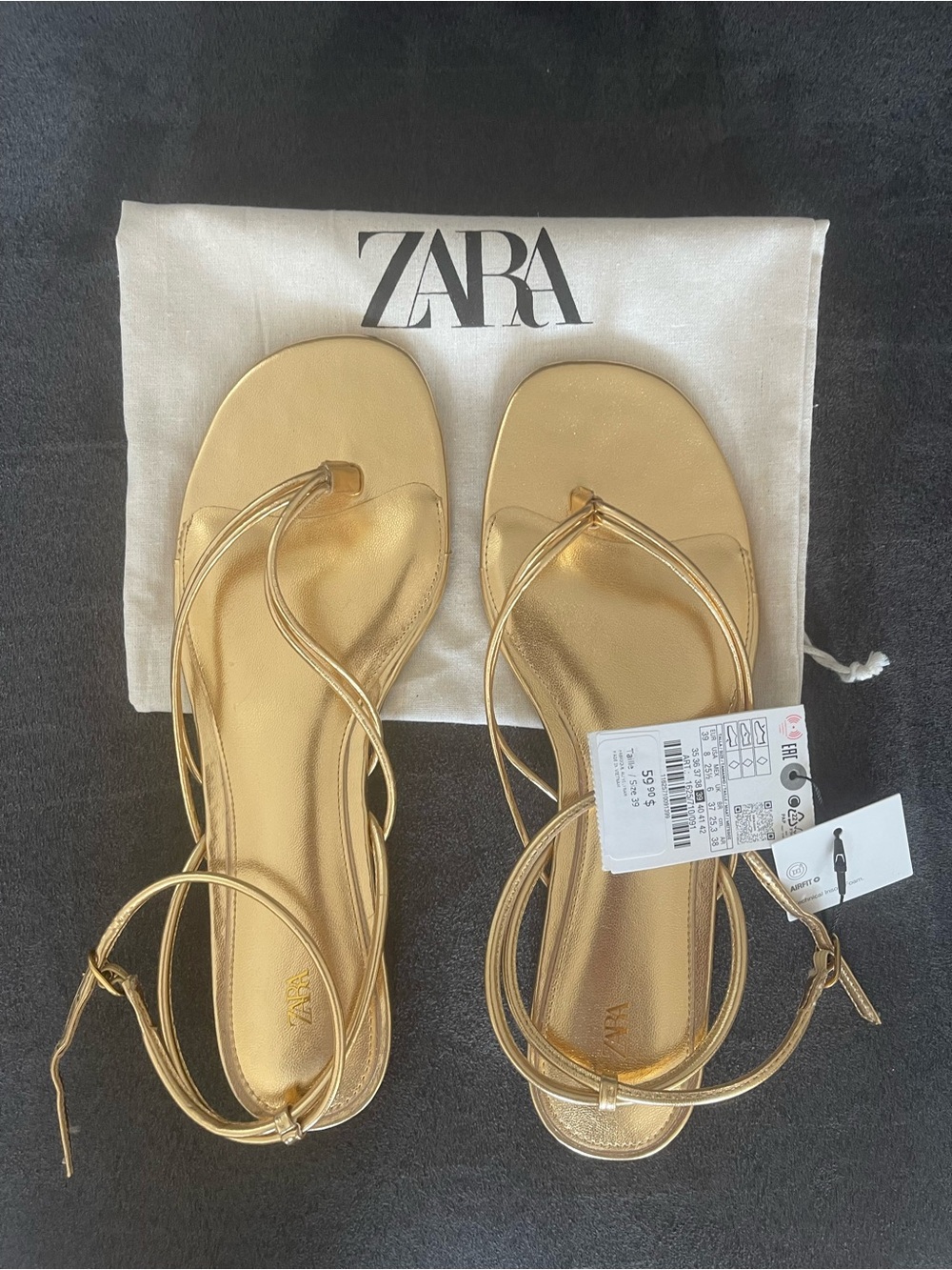 ZARA Metallic Gold Strappy Flat Sandals